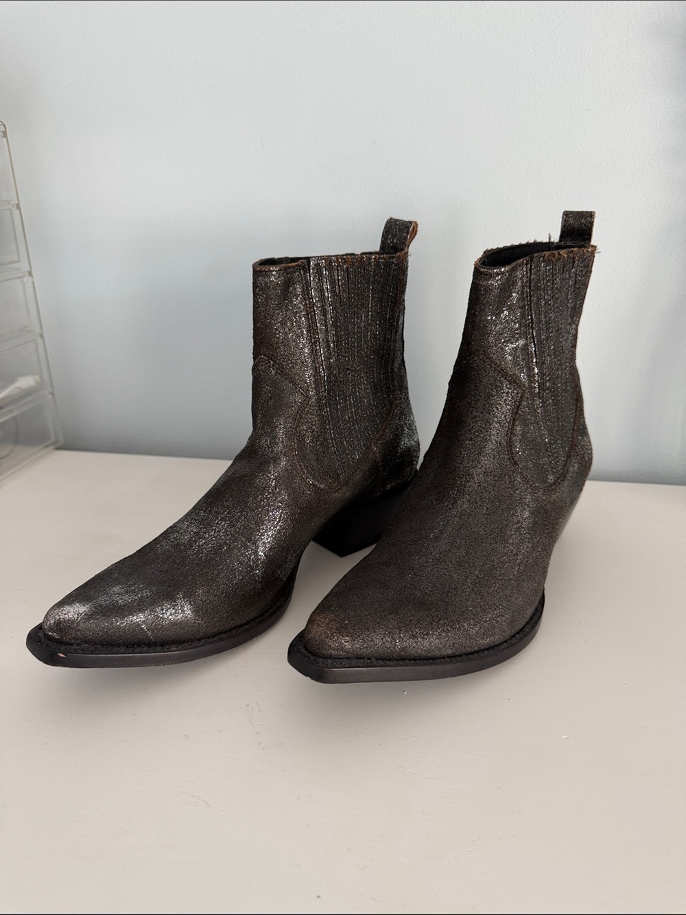 Frye Metallic Charcoal Western Ankle Boots